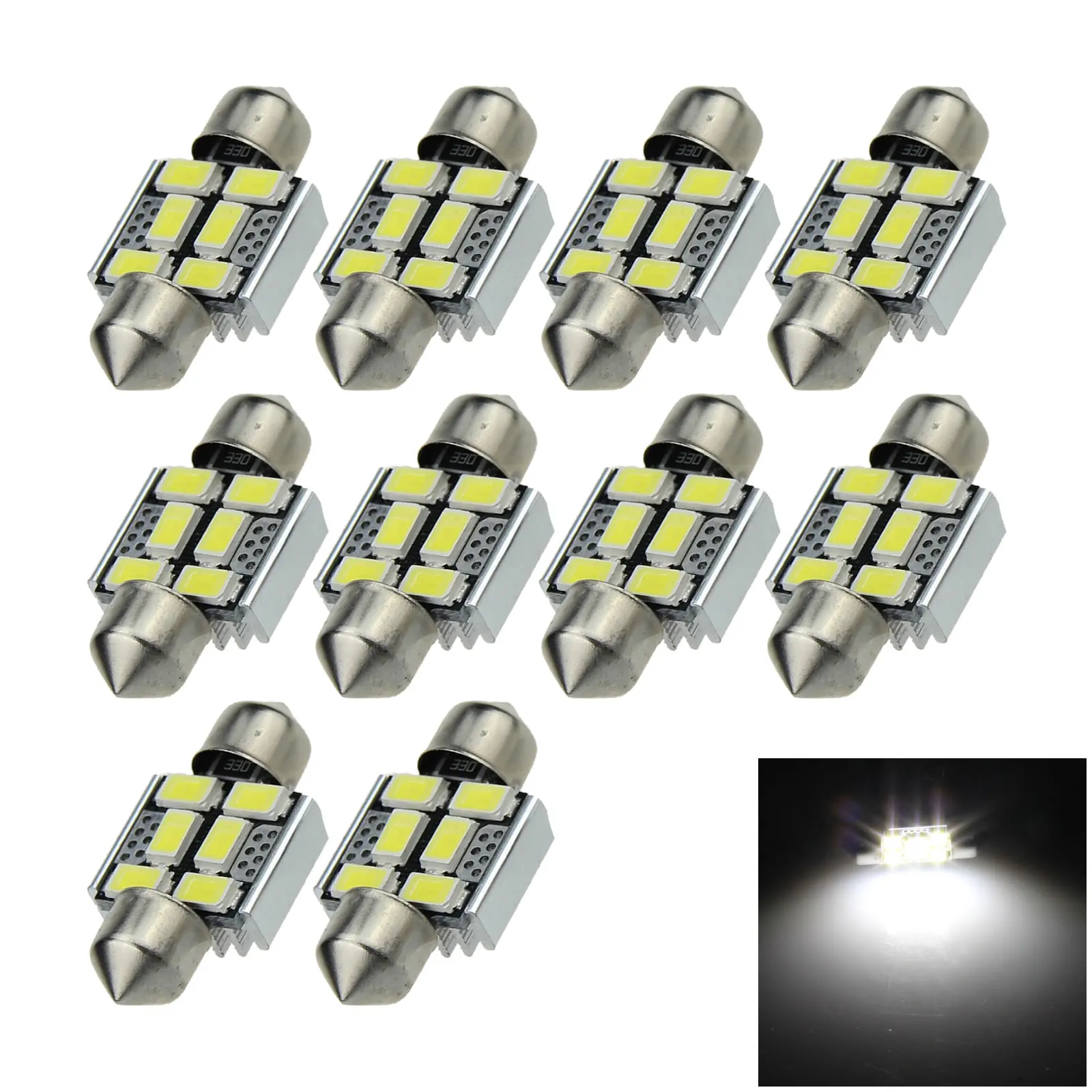 10x White Car 31MM Festoon Light Number plate Blub Canbus Error Free 6 Emitters 5630 SMD LED 30mm I017-W