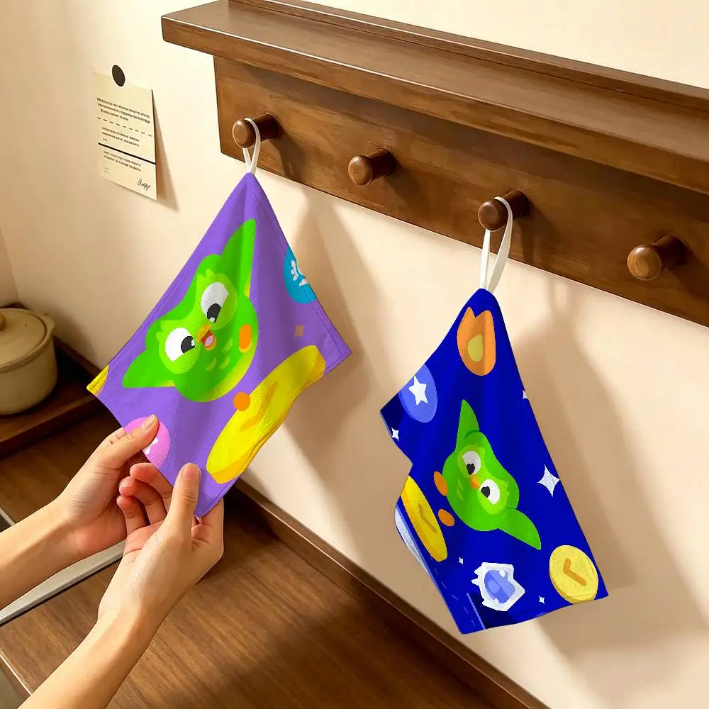 Language App D-Duolingo Hanging Style Hand Wiping Towel, Polyester Cotton, Anti-fade for Indoor Kitchen Living Room