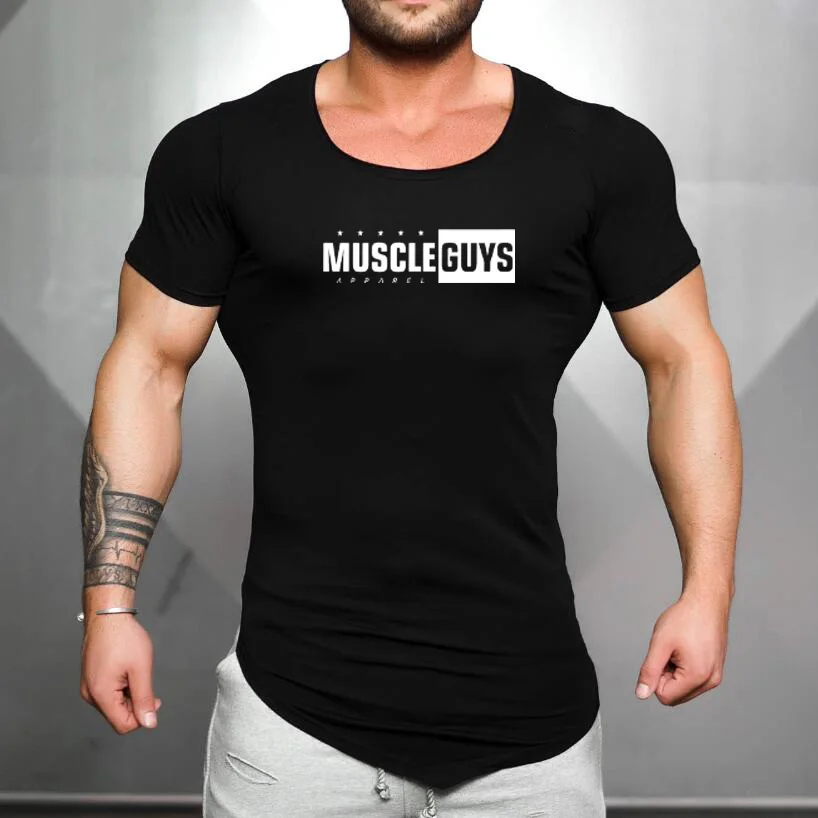 Bieganie Duża koszulka z krótkim rękawem i okrągłym dekoltem Męska koszulka fitness Sport Slim Fit T-shirt Siłownia Odzież do kulturystyki Bawełniane oddychające topy