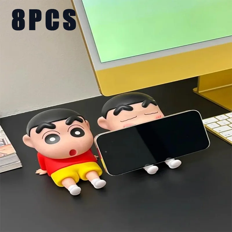 1-8PCS Crayon Shin Chan Phone Stand Lazy Phone Stand Cute Desktop Ornament Handmade Model Doll Trendy Play Gift