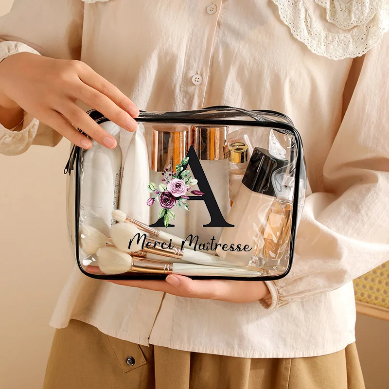 

Удобная прозрачная косметичка с букетом A-Z, многофункциональная сумка для хранения косметики с мультяшным рисунком, большая вместительная косметичка