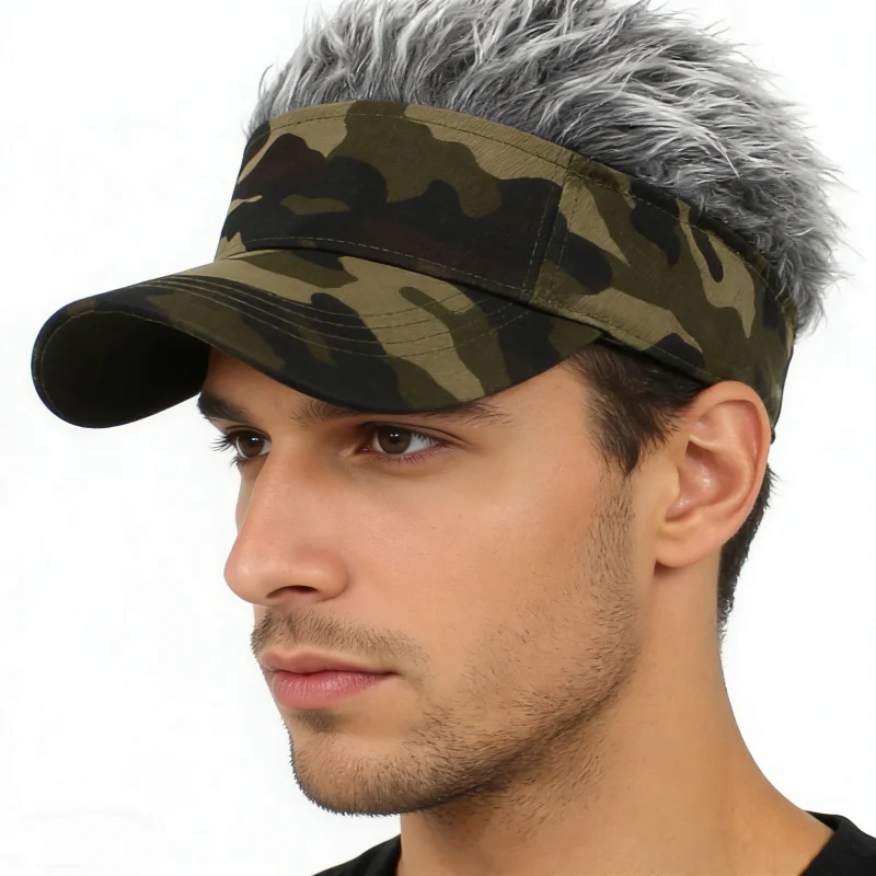 Camouflage Printed Army Green Jungle An-ti UV Sunhat Spiked Hairs Wig Hat Sports Golf Baseball Cap Running Hiking Sunshade Visor