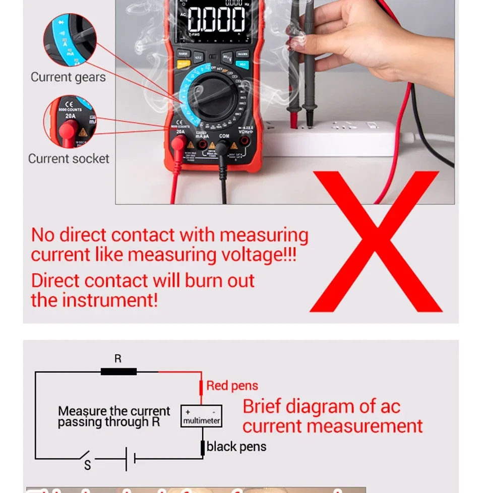 ANENG AN101 Mini-Digitalmultimeter aus ABS-Material, 4000 Zähler, NCV-Detektor, Datenhaltefunktion, automatische Abschaltung für elektronische Wartungsarbeiten – Detail 14