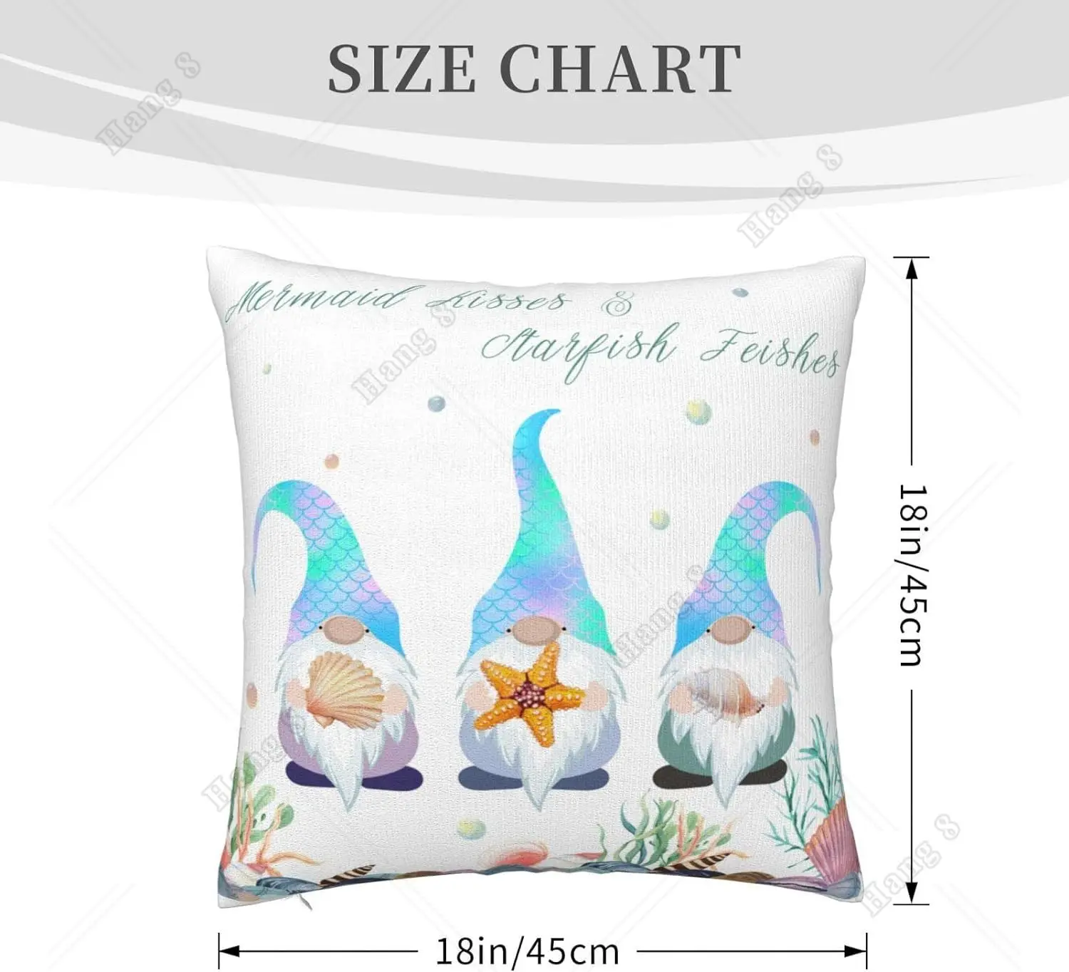 1PC Square Throw Pillow Covers Gnomes Holding Starfish Conch with Mermaid Tail Pillow Cases Decorative for Home Bedroom Sofa