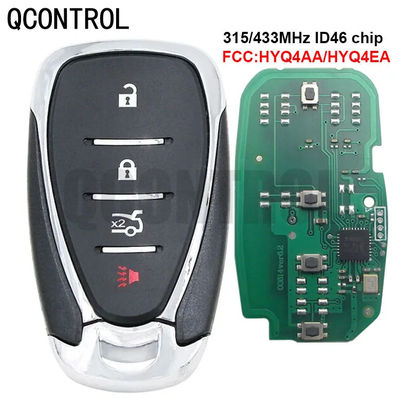 

QCONTROL 4 Button Smart Remote Key ID46 Chip for Chevrolet 315/433MHz HYQ4AA HYQ4EA Camaro Equinox Cruze Malibu Spark