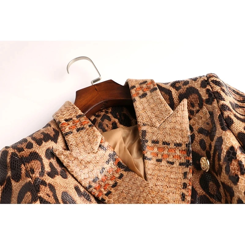 HarleyFashion Spring High Streeet Women Blazer Jacket Unique Snake Pattern Animal Ladies PU Leather Jacket