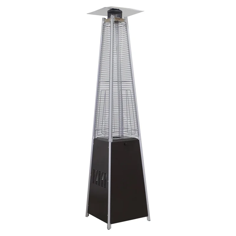 Black Pyramid Modern Freestanding Stainless Steel Outdoor Infrared Heater With Glass Tube Flame Natural Gas
