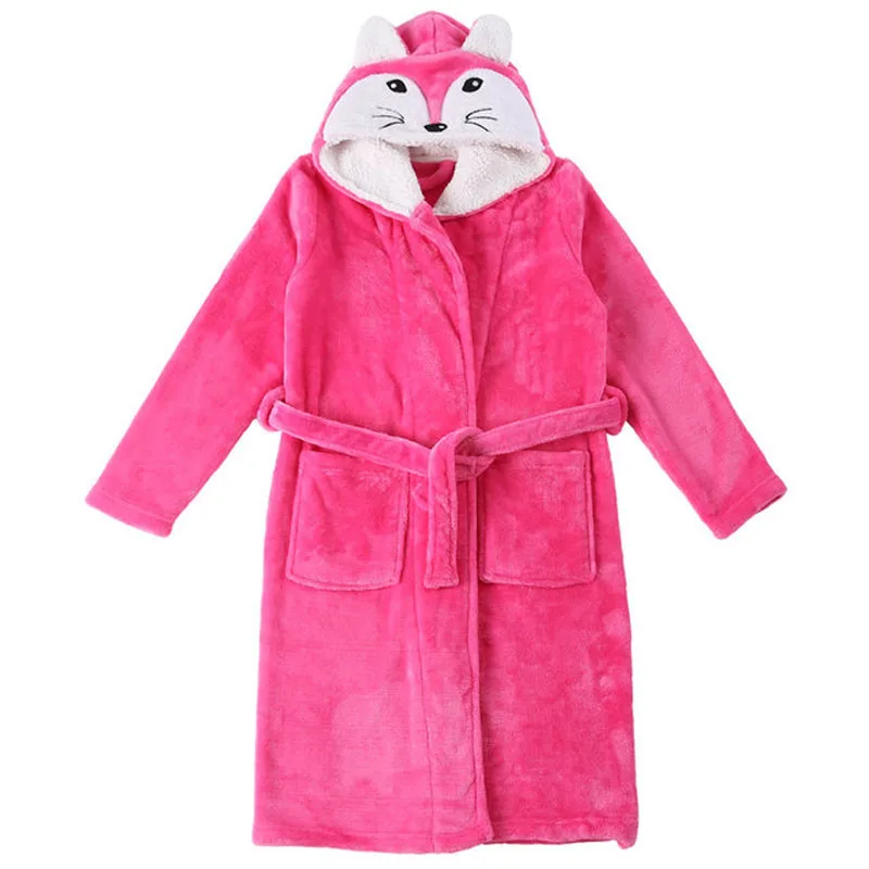 New Winter Warm Dressing Gown Kids Animal Baby Bathrobe Flannel Children Bathgrowns Bathrobes Rabbit Hooded Bath Robe for Girls