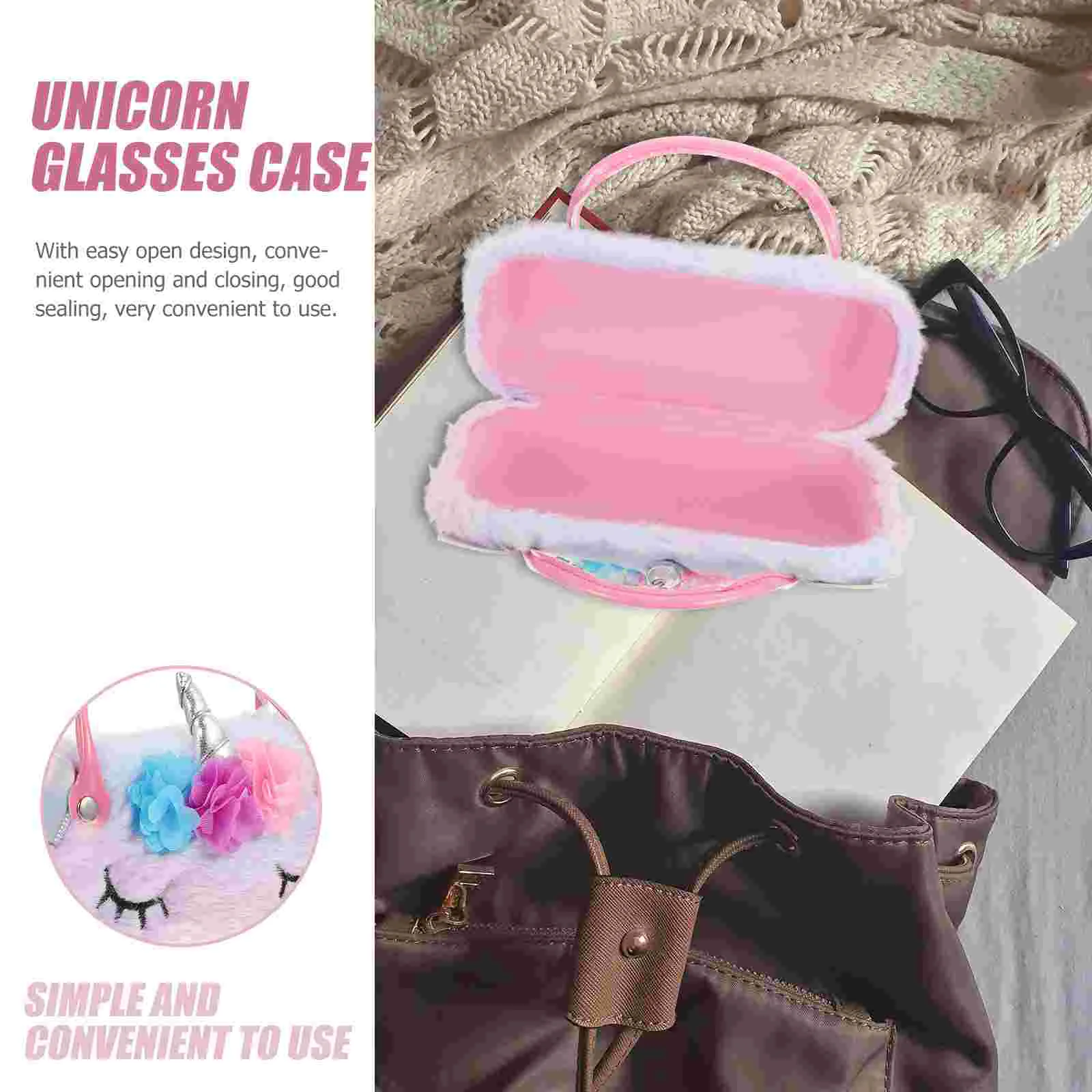 Estuche para gafas de unicornio, soporte de almacenamiento para gafas, bolsos para niños, viaje ligero de felpa plegable