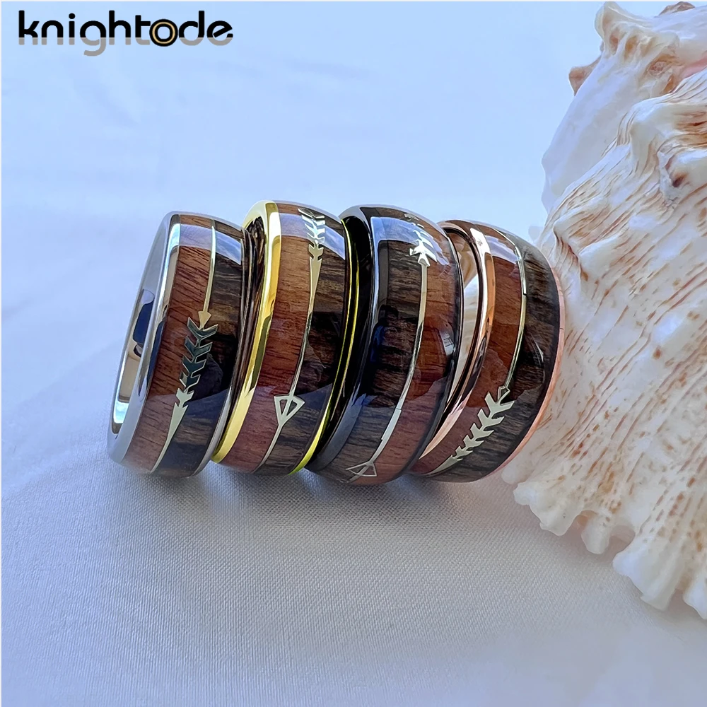 

Кольца из карбида вольфрама и дерева для мужчин и женщин, инкрустация стальной стрелой, классическое обручальное кольцо с куполом, комфортн...