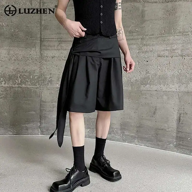 

LUZHEN Pants Personality Trendy Splicing New Design Five Point Original Stylish Elegant High Street Men's Straight Shorts LZ9636