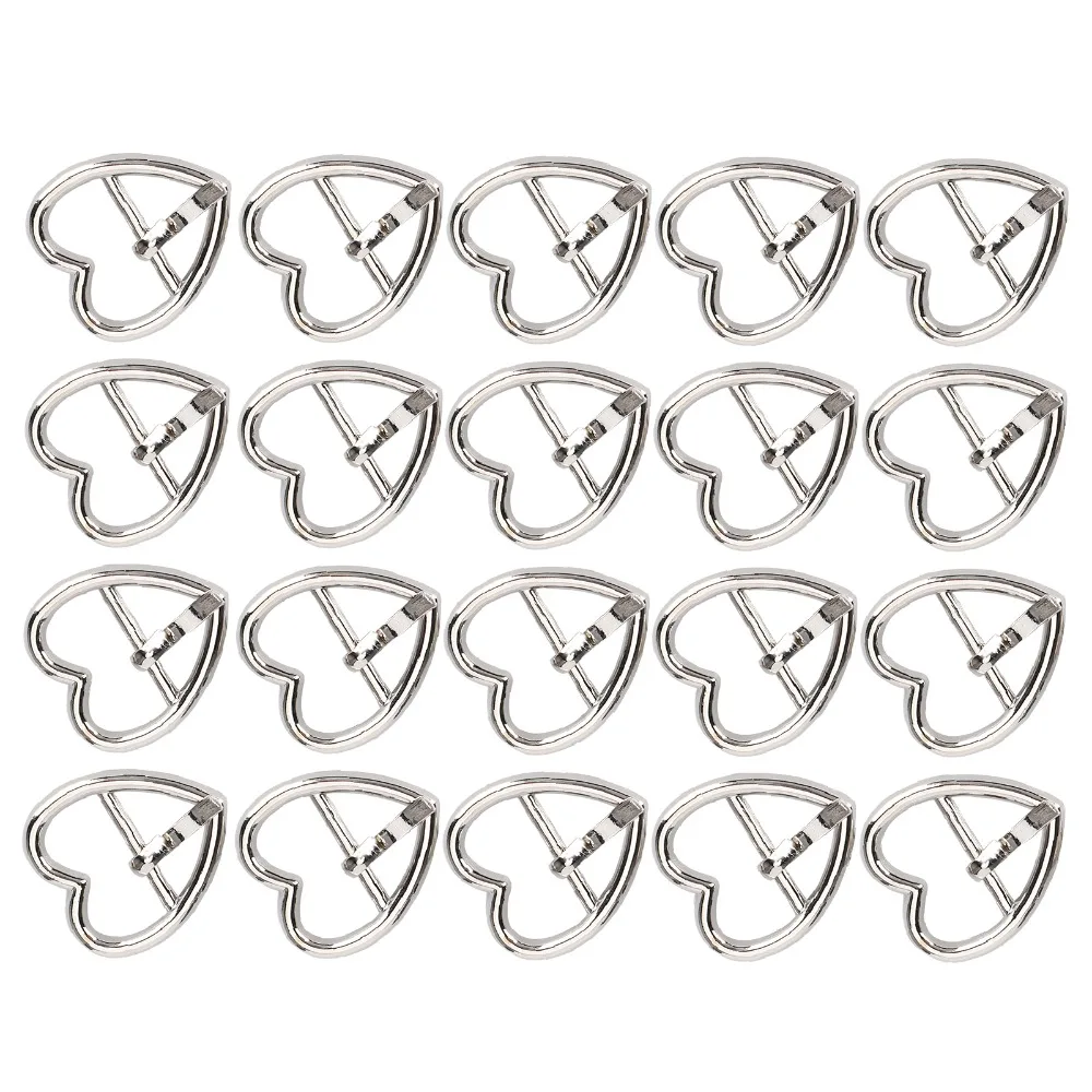 20pcs Practical Single Prong Heart Shaped Buckle Metal Belt Buckle Hardware Decorative Pendant Hairpins