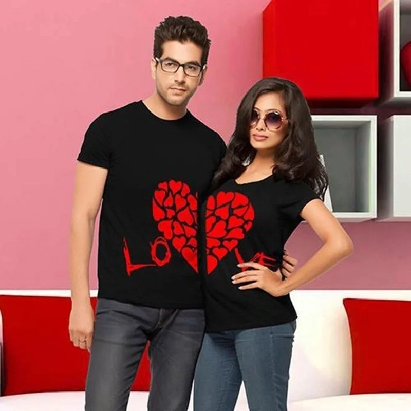 King Queen Couples T Shirt Splicing LO VE Print Couple Tshirt Summer Fashion Woman T-shirt Casual O-Neck Tops Lovers Tee Shirt