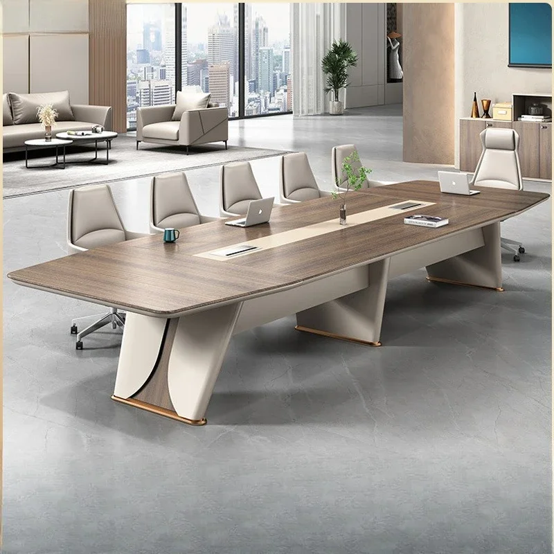 Conference table and chair combination, simple modern light luxury large conference room table office high-end paint negoti