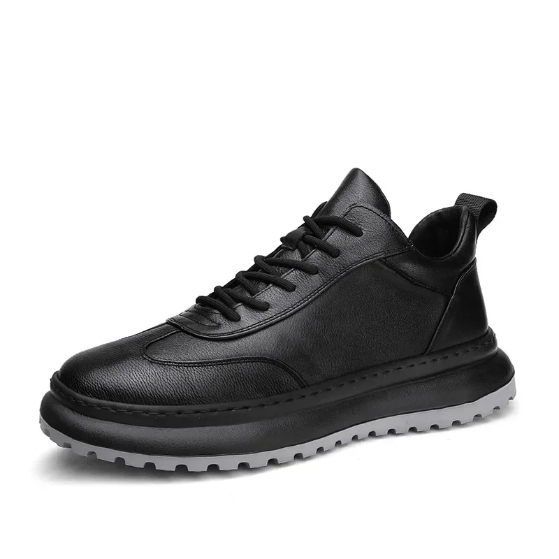 Leather Casual Design Shoes Men Flats Platform Shoe Soft Sole Sports Sneakers Man Comfortable Lace Up Black Footwear 20024