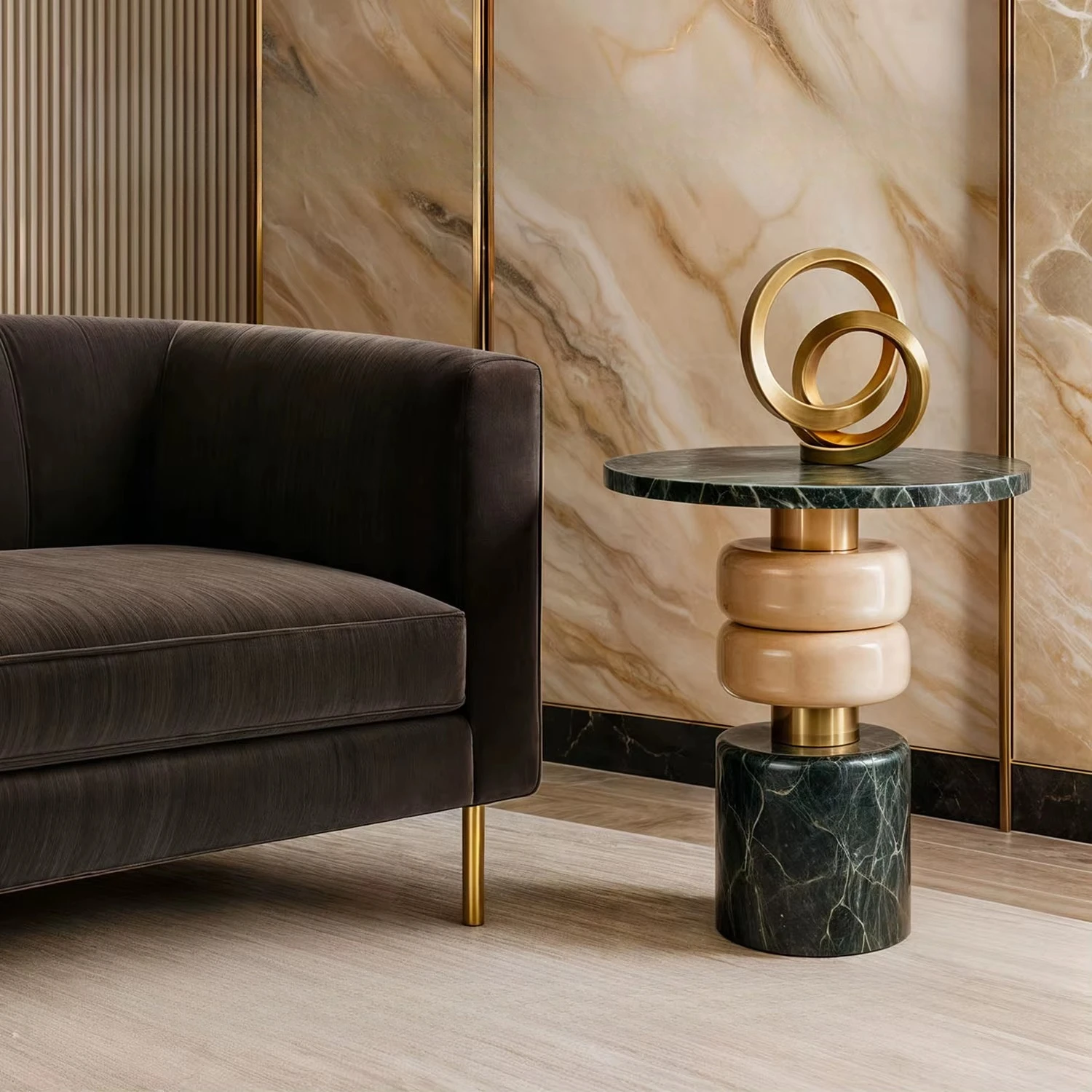 Low solid wood modern coffee table, curved edge design, anti-deformation plate, stable metal legs, adjustable table top
