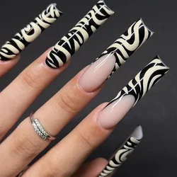 24Pcs/Box Long Coffin Ballet False Nail Art Glitter Fake Nails French Design Detachable Artificial Butterfly Press on Nails Tips