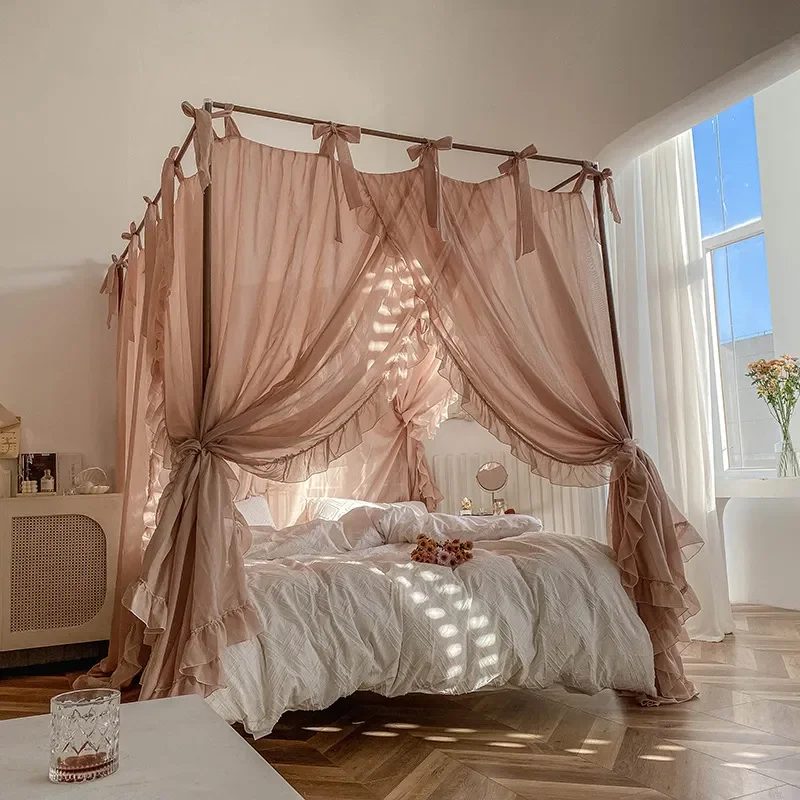 2026 New French Style Palace Floor Bed Canopy Princess Wind Bed Curtain Three Open Blackout Dustproof Vintage Shelf Bed