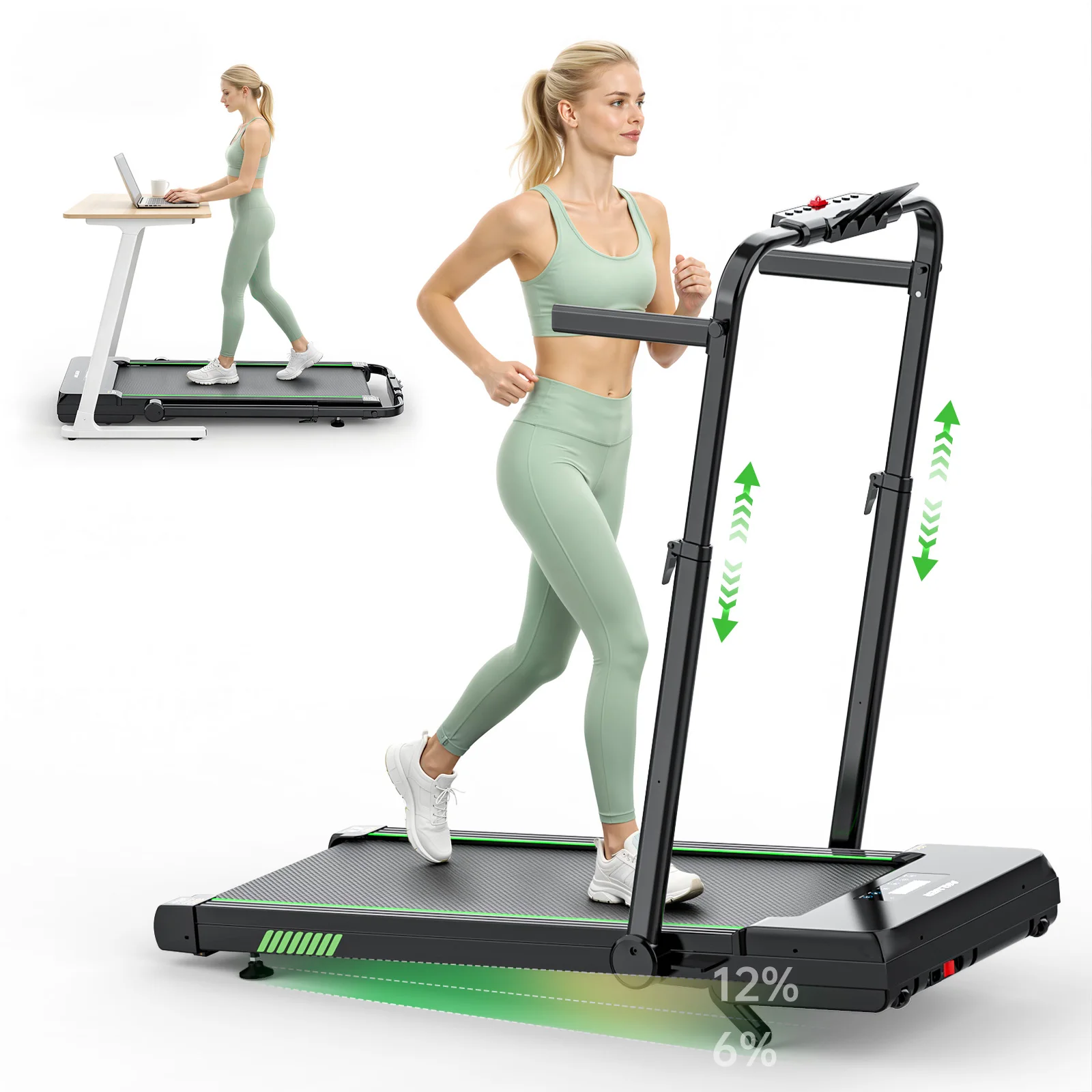 Akluer Walking Pad with 12% Auto Incline, Under Desk Treadmills for Home and Office, 2.5HP Quiet Portable Walking Pad with Smart App Scenic Routes & Bluetooth Speaker for Home Hiking