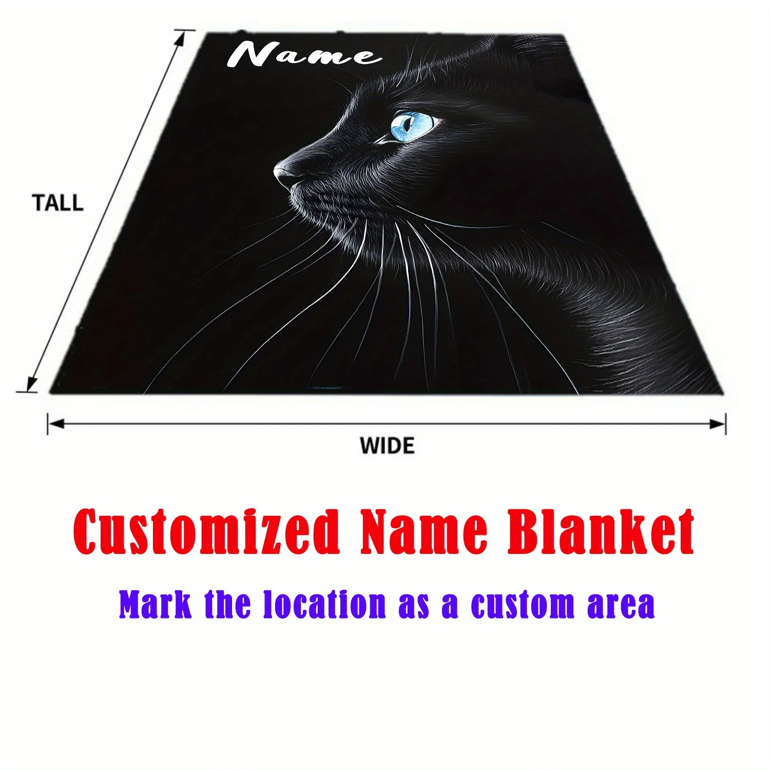 Customizable black cat flannel blanket, personalized name charm style, fantasy theme, tear resistant, all season knitted