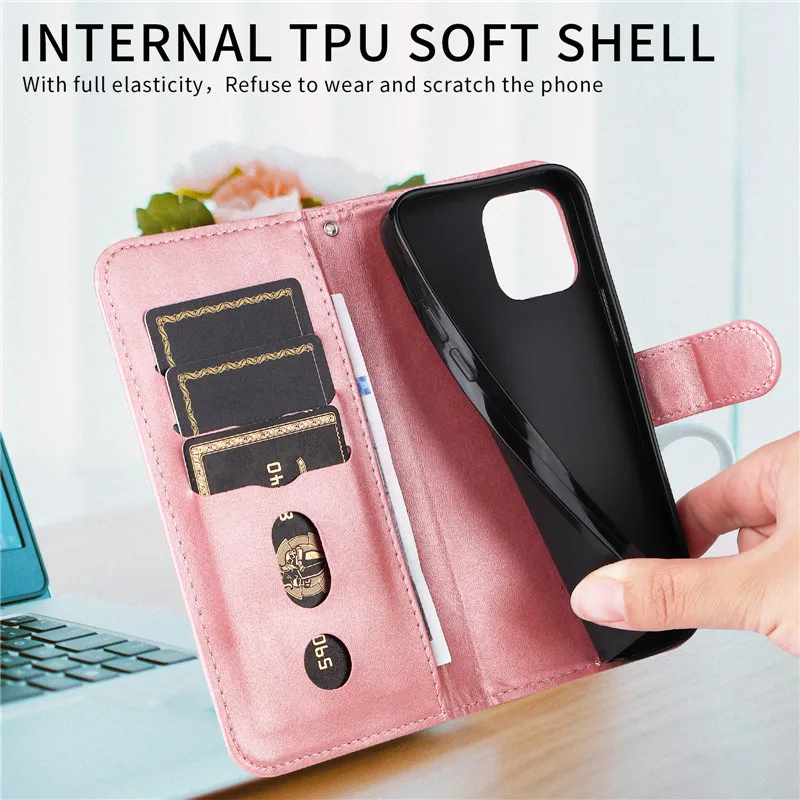 샤오미 마그네틱 지갑 플립 커버, 가죽 케이스, 지퍼 보호 코크, 샤오미 12T 11T Mi 10T Note 10 Pro 12S 12X 12 11 Lite 5G NE