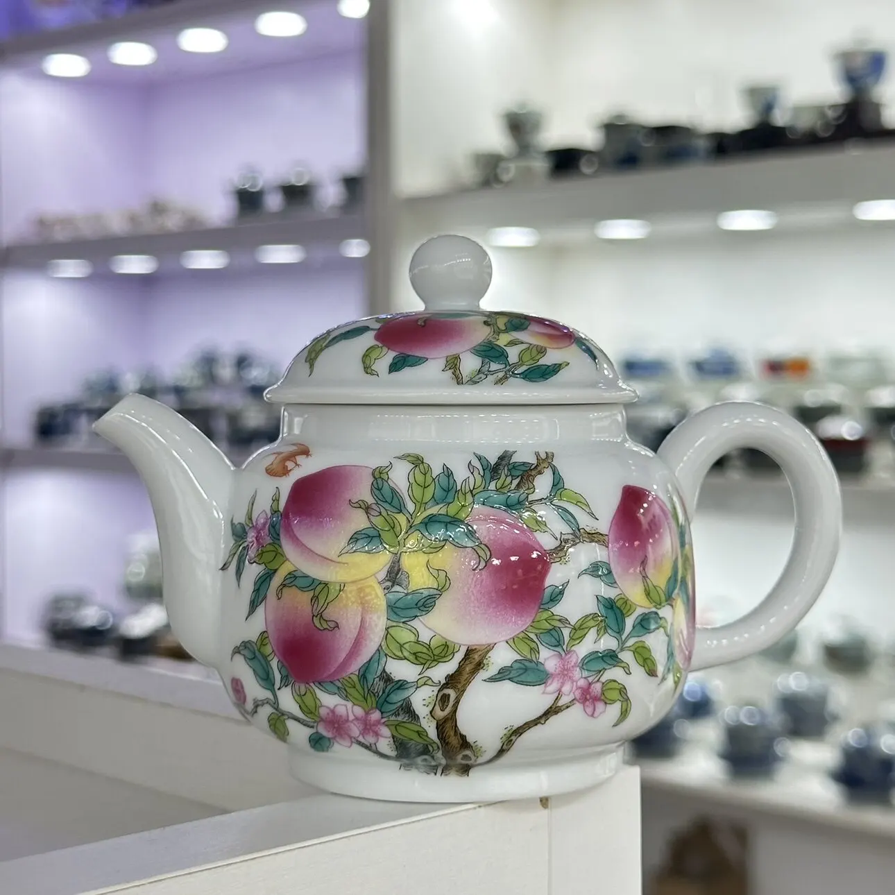 Jingdezhen Pastel Nine Peach Teapot Ceramic Household Longevity Peach Wufu Teapot Set Enamel Single Teapot