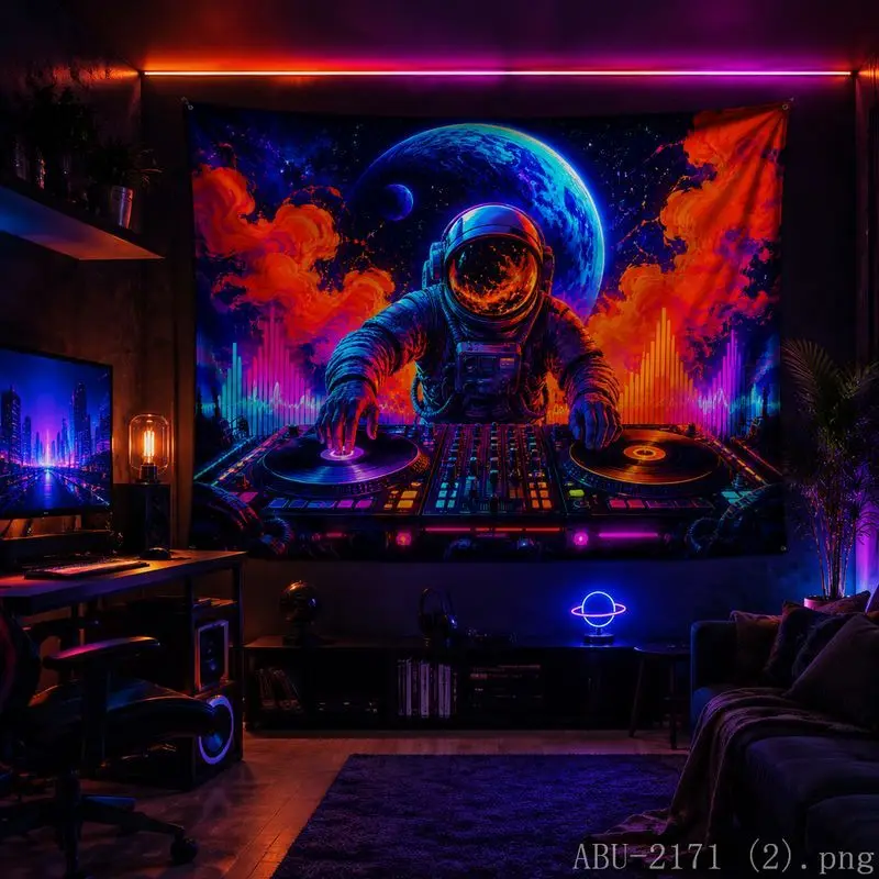 Space Astronaut Disc Tapestry Psychedelic Galaxy Wall Hanging Bar Gaming E-Sports Room Decor