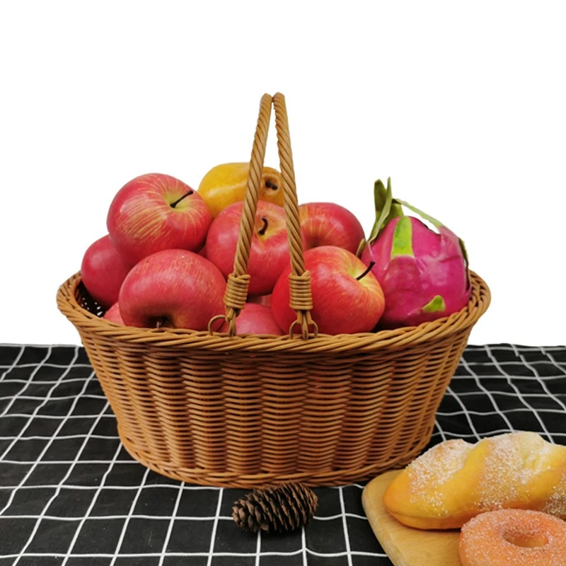 A25F-Simulation Vine Basket With Double Folding Handles Wicker Easter Basket Storage Of Plastic Easter Eggs And Easter Candy Wil