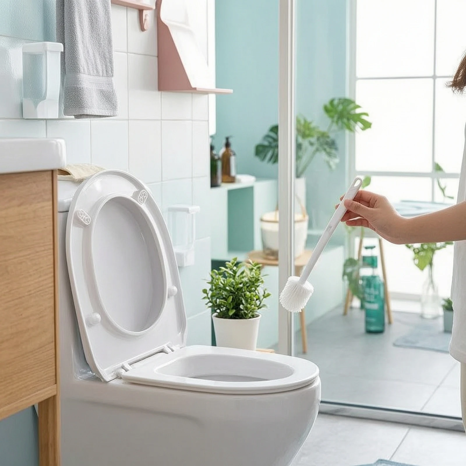 Wall-Mounted Toilet Brush Holder Slim-Profile Toilet Brush with Wall Mount Elegant Sanitary for Renters, Small Bathrooms