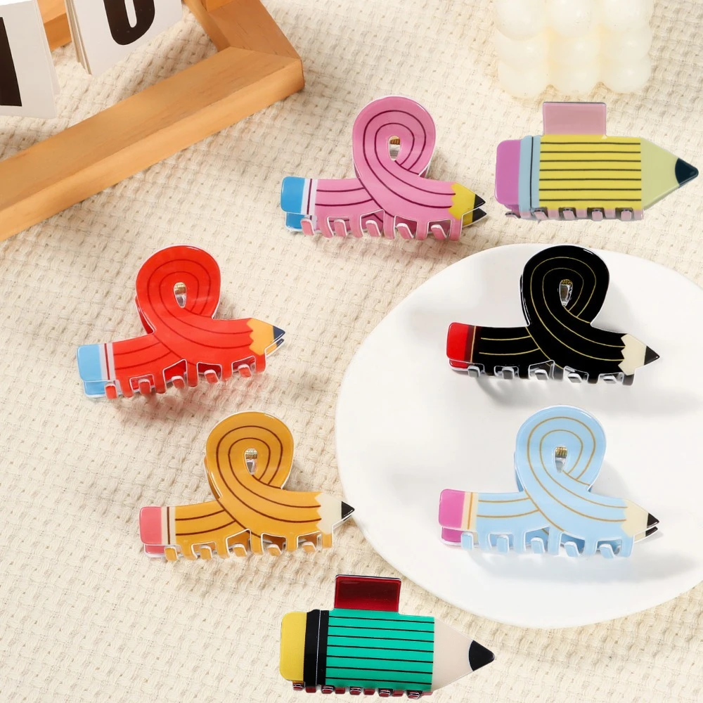 Women Pencil Hair Claw Clips Back To School Hair Claw Clip Cute Funny Teacher Bobby Pins Suitable for Many Hairstyles Headwear