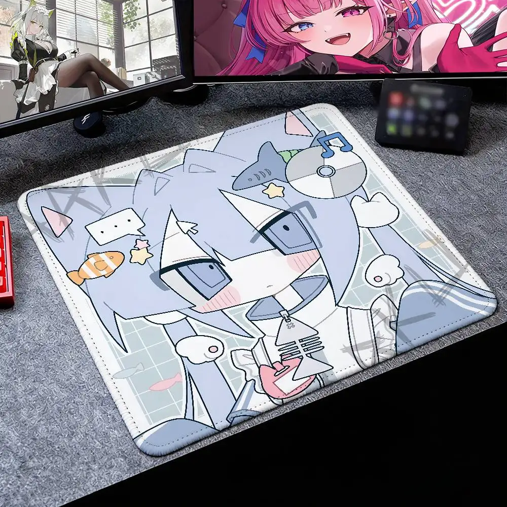 Cute Blue Cat Ear Anime Girl Small Mouse Pad, Kawaii Chibi Character Desk Mat, Ocean Fish Element Manga Gaming for PC Laptop
