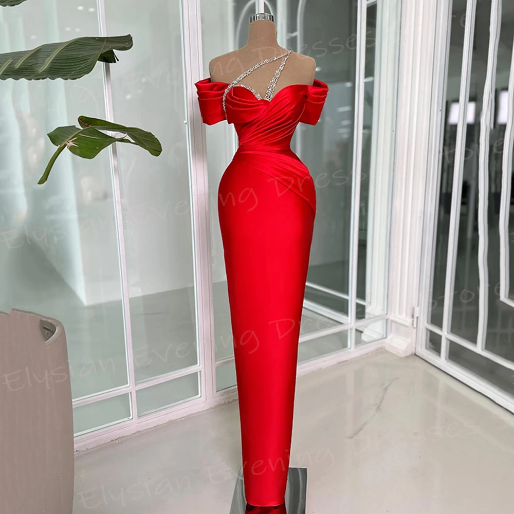 2025 Popular Red Women\'s Mermaid Sexy Evening Dresses Short Sleeve Beaded Customized Prom Gowns Formal Party Vestidos De Gala