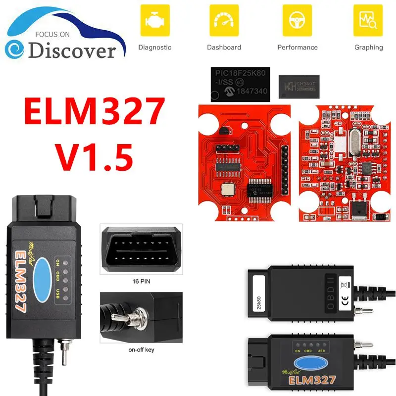 

ELM327 V1.5 PIC18F25K80 FTDI CH340 With Switch USB HS MS CAN FORScan For Ford Code Reader OBD2 Car Diagnostic Scanner Auto Tool