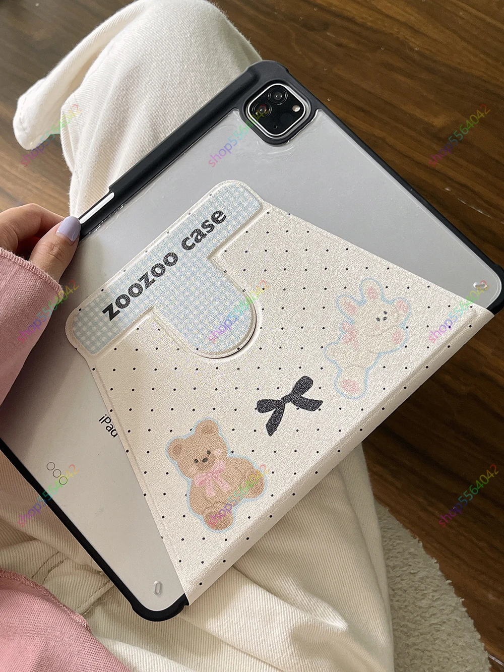 360 Rotation Cartoon Bunny Case for iPad 10.2 9th 8th 7th Gen 2022 10.9'' iPad Air 4 5 10.9 10th Gen Pro11 Pencil Holder Cover