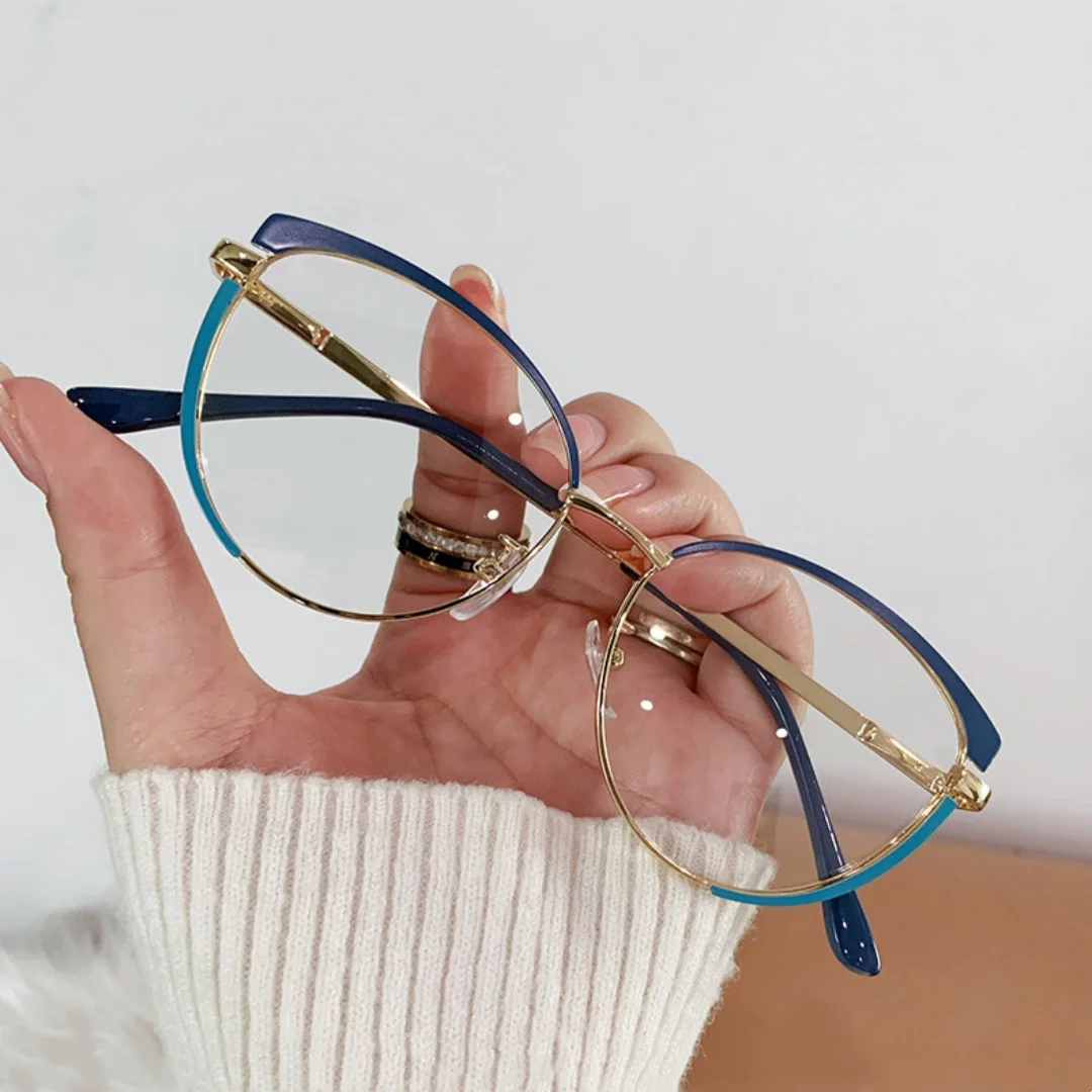 Fashion Cat Eye Glasses Women Cute Anti-blue Light Optical Eyewear Trendy Metal Frame Glasses Luxury Transparent Lens Spectacles