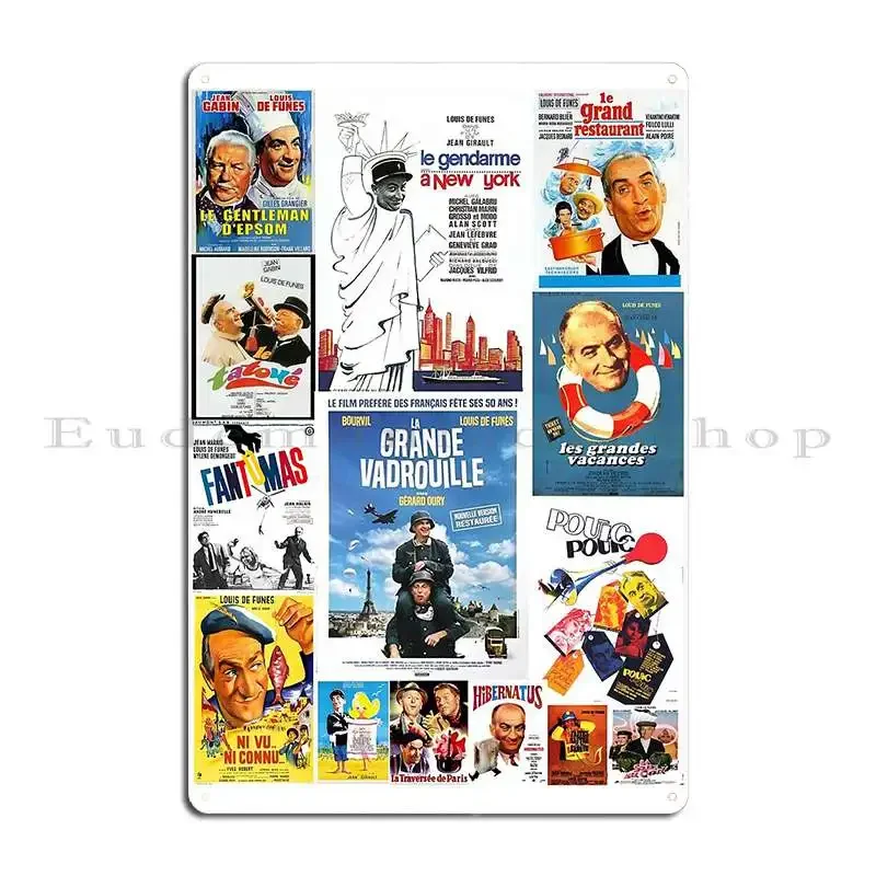 Louis De Funes Movie Compilation Metal Sign Iron Plaques Wall Decor Designing Cinema Tin Sign Poster