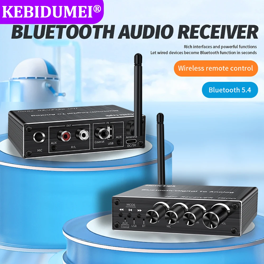 Bluetooth 5.4 Receiver Wireless Audio Adapter Coaxial DAC Converter USB Play 6.5 Micrphone Karaoke For Car Speaker Amplifier