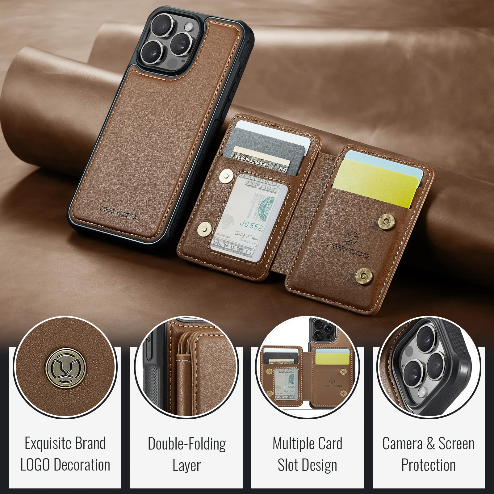 

2 in 1 Magnetic Leather Wallet Phone Case for iPhone 16 Pro Max 13 11 12 14 15 Pro Max 16 Plus Holder Stand Card Slots Bag Cover