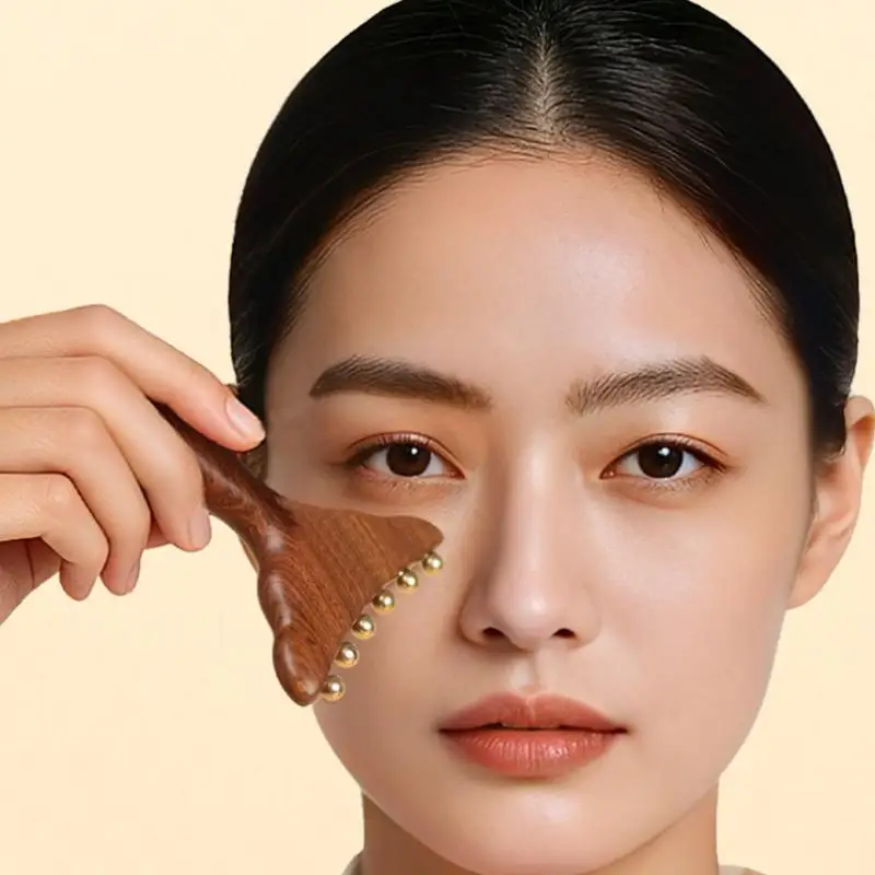 Brass Gua Sha Meridian Body Massager Sandalwood Skin Scraping Meridian Lymphatic Muscle Relief Massage Copper Guasha Board