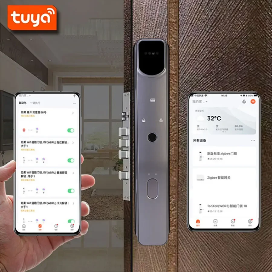 自動Zigbee Tuyaスマートロック 3D顔認証 ウェア - Smart Lock Zigbee Gateway のレビューと価格