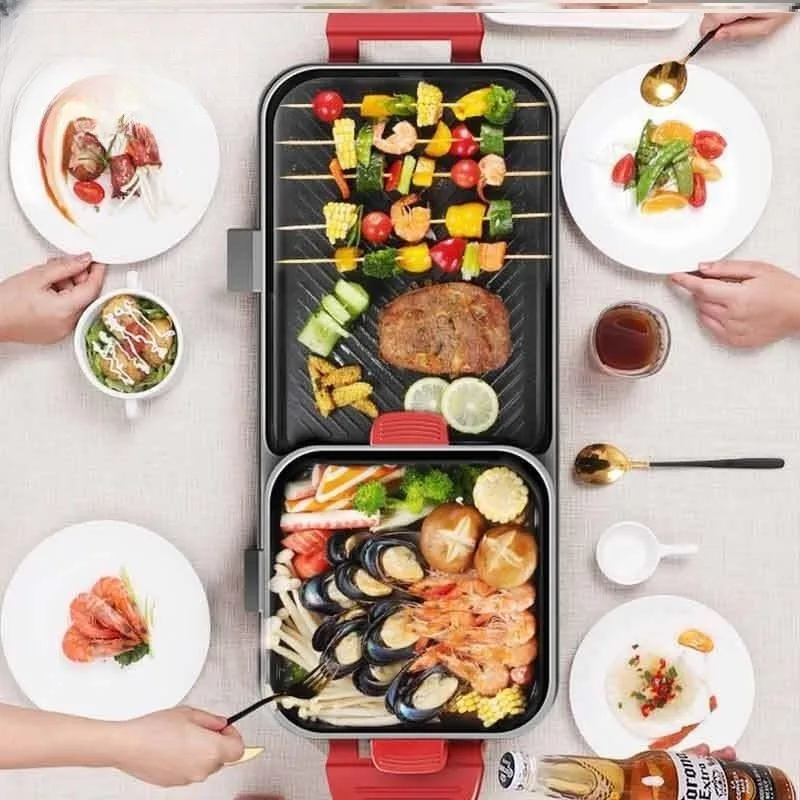 Integrated pot hot pot barbecue dual-purpose multi-function smokeless electric baking pan