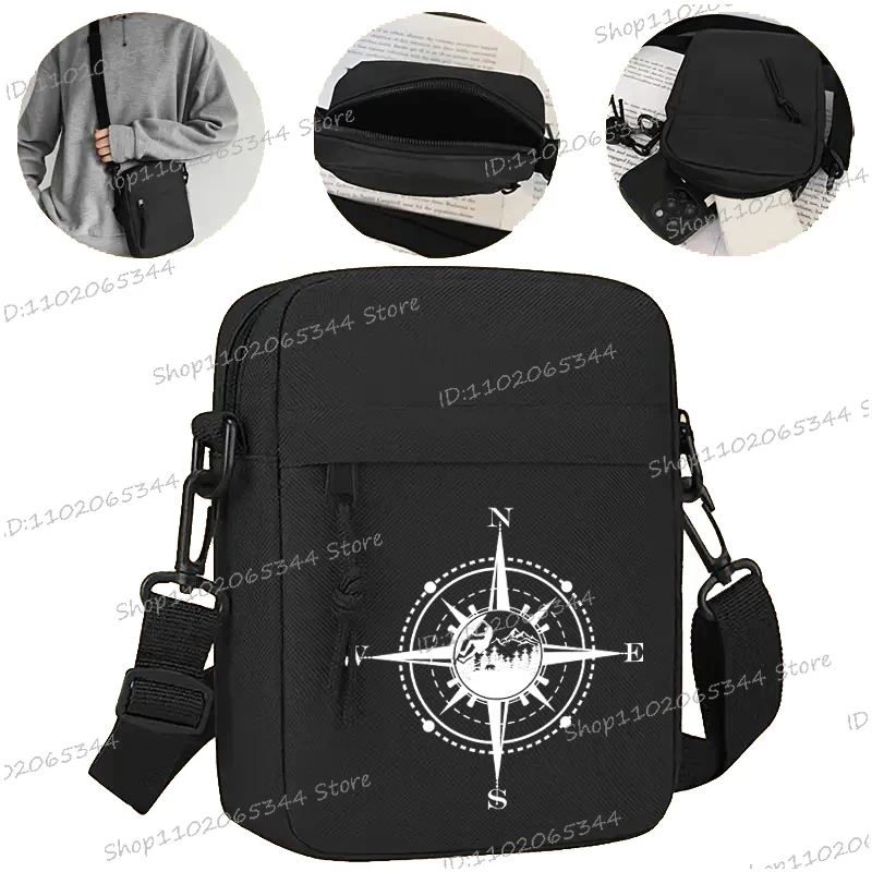Messenger Bags For Men Funny Compass Print Casual Small Zipper Crossbody Pouch New Travel Camping Lover Unisex Shoulder Bag Gift