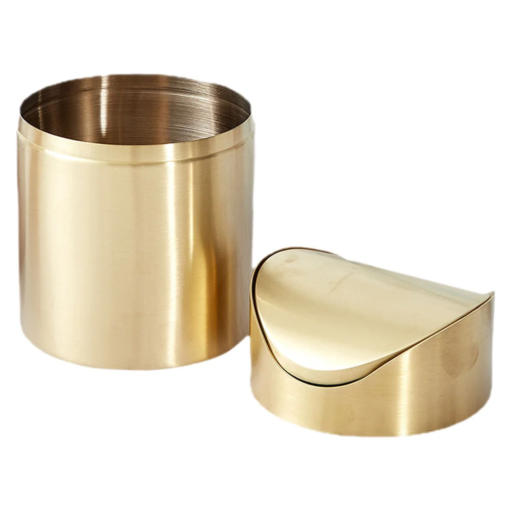 Stainless Steel Chopsticks Rest Sturdy Garbage Can Waste Bin Wastebasket Desktop Golden Trash Container Mini Bathroom