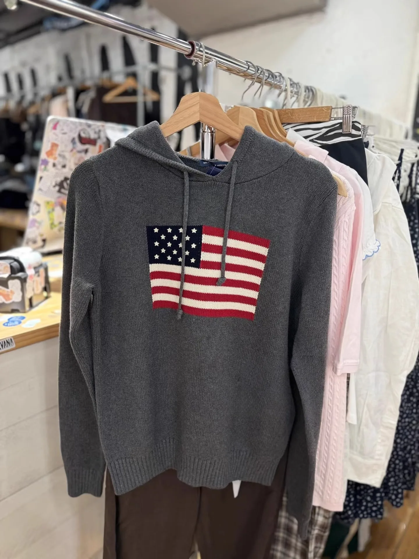 Flag Graphic Hooded Sweater Women Autumn New Long Sleeve Loose Jumper Sweatshirt American Vintage Fashion Pullover Sweaters Tops