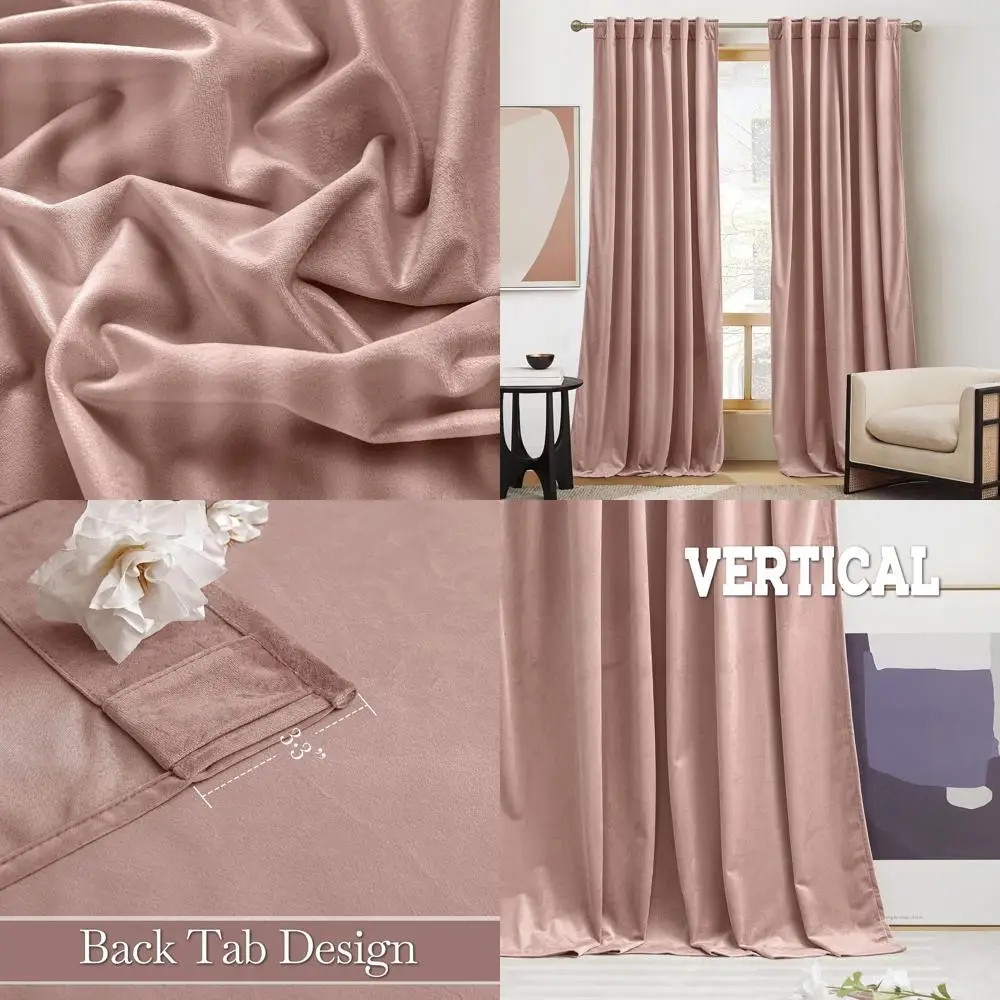 

Elegant Dusty Pink Velvet Curtains, 84 Length, Rod Pocket & Back Tab, Blackout, Thermal Insulated, Noise Reducing, 52 Wide, Set
