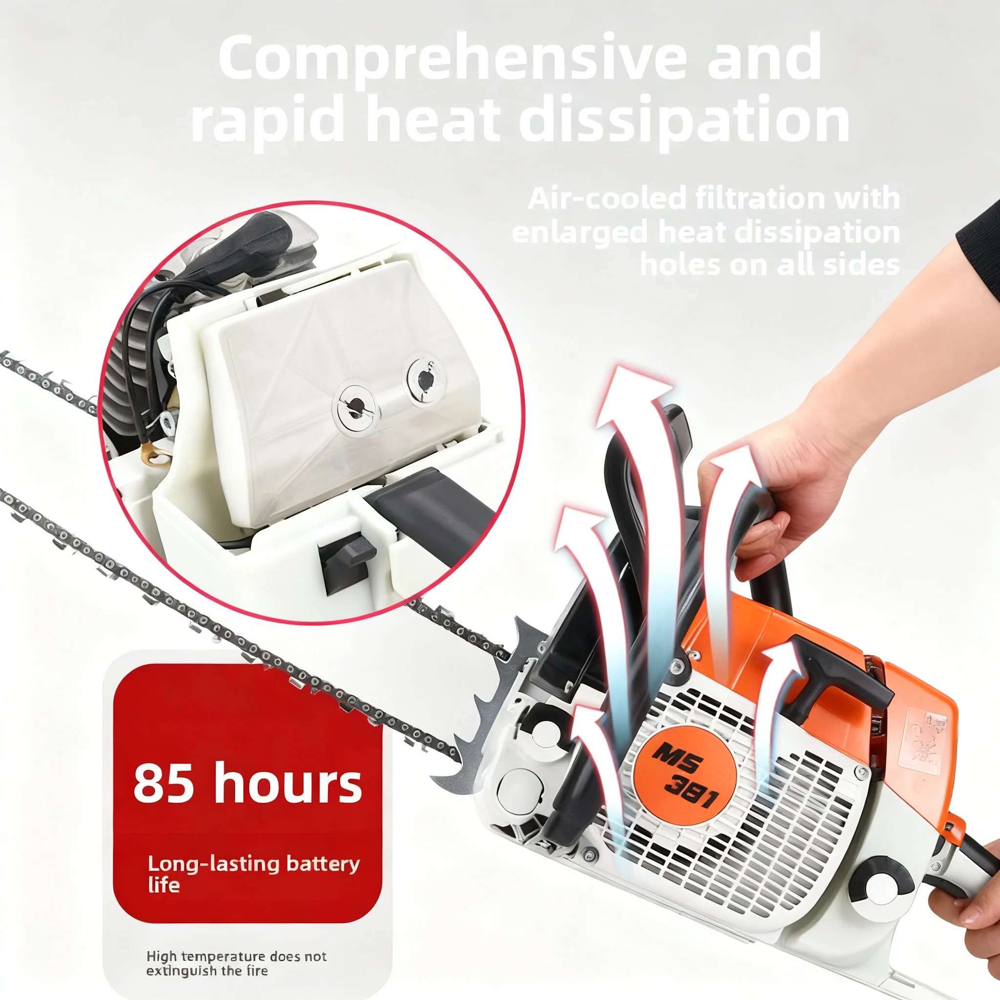 72.2CC MS381  Chainsaw, 3.9KW 5.3HP Portable Woodworking Logging Chainsaw with Imported Bearing