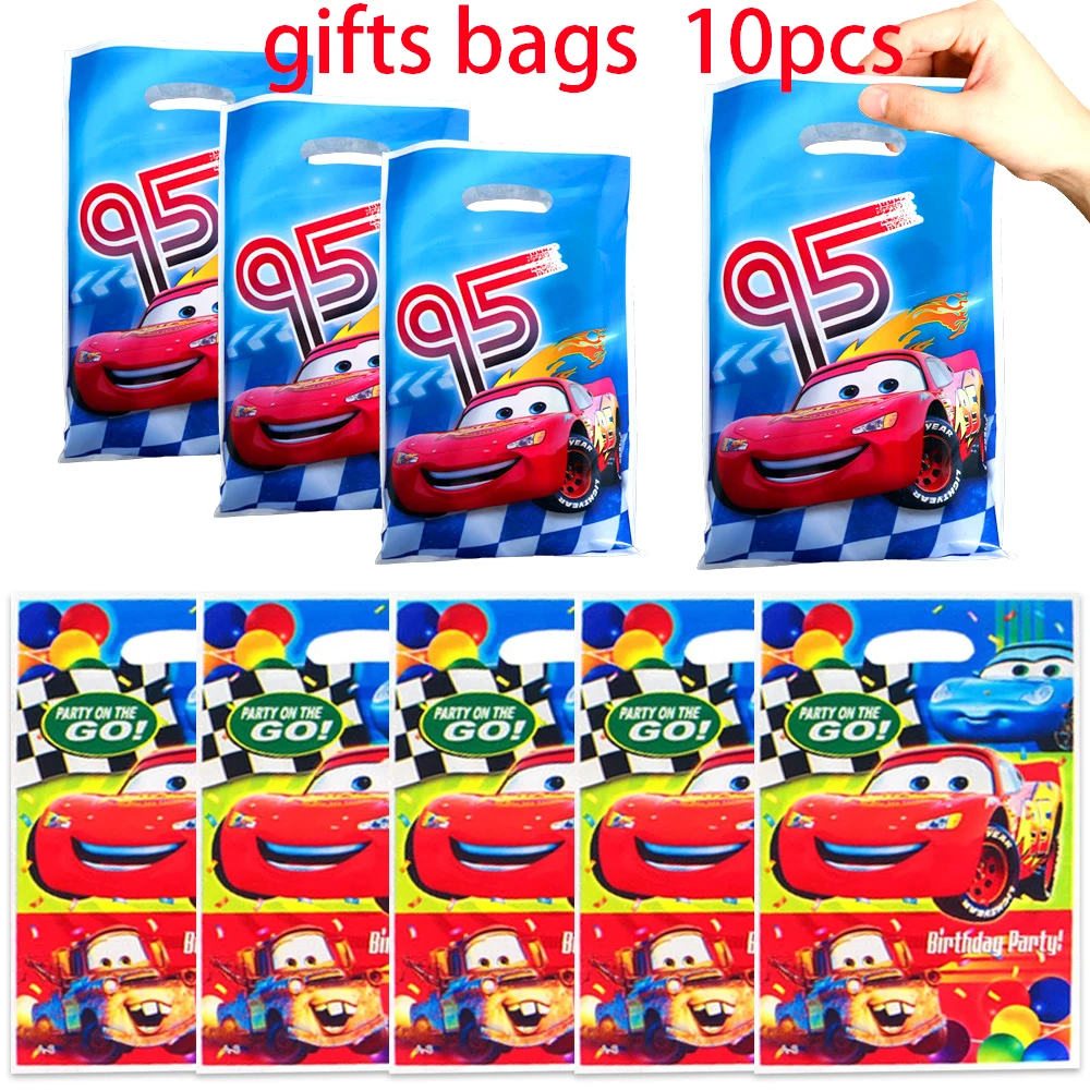 10pcs/lot Cars Lightning Mcqueen Boys Favors Birthday Party Candy Surprise Disposable Plastic Decorations Gifts Goodie Loot Bag