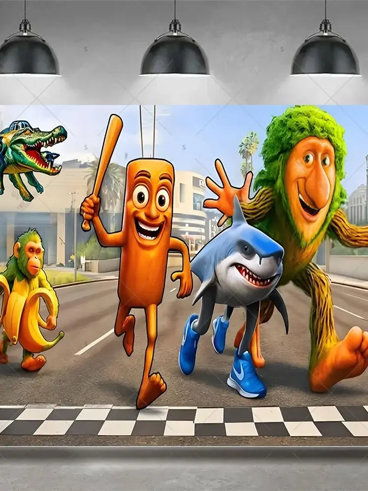 Toile de fond italienne Brainrot Tung Tung Sahur, décoration de fête d'anniversaire pour enfant, bannière, fournitures de réception-cadeau pour bébé, accessoires de photographie