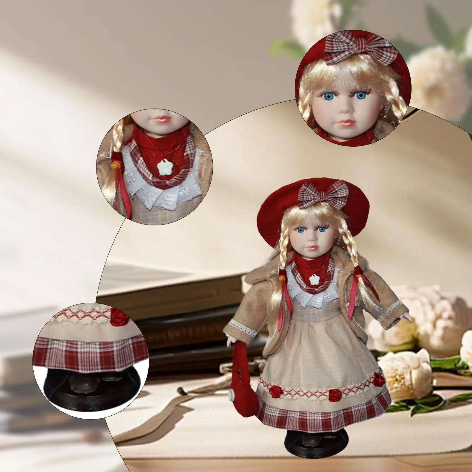 Victorian Porcelain Doll Miniatures Objects Beautiful Female Figurine with Artistic Clothes for Collector