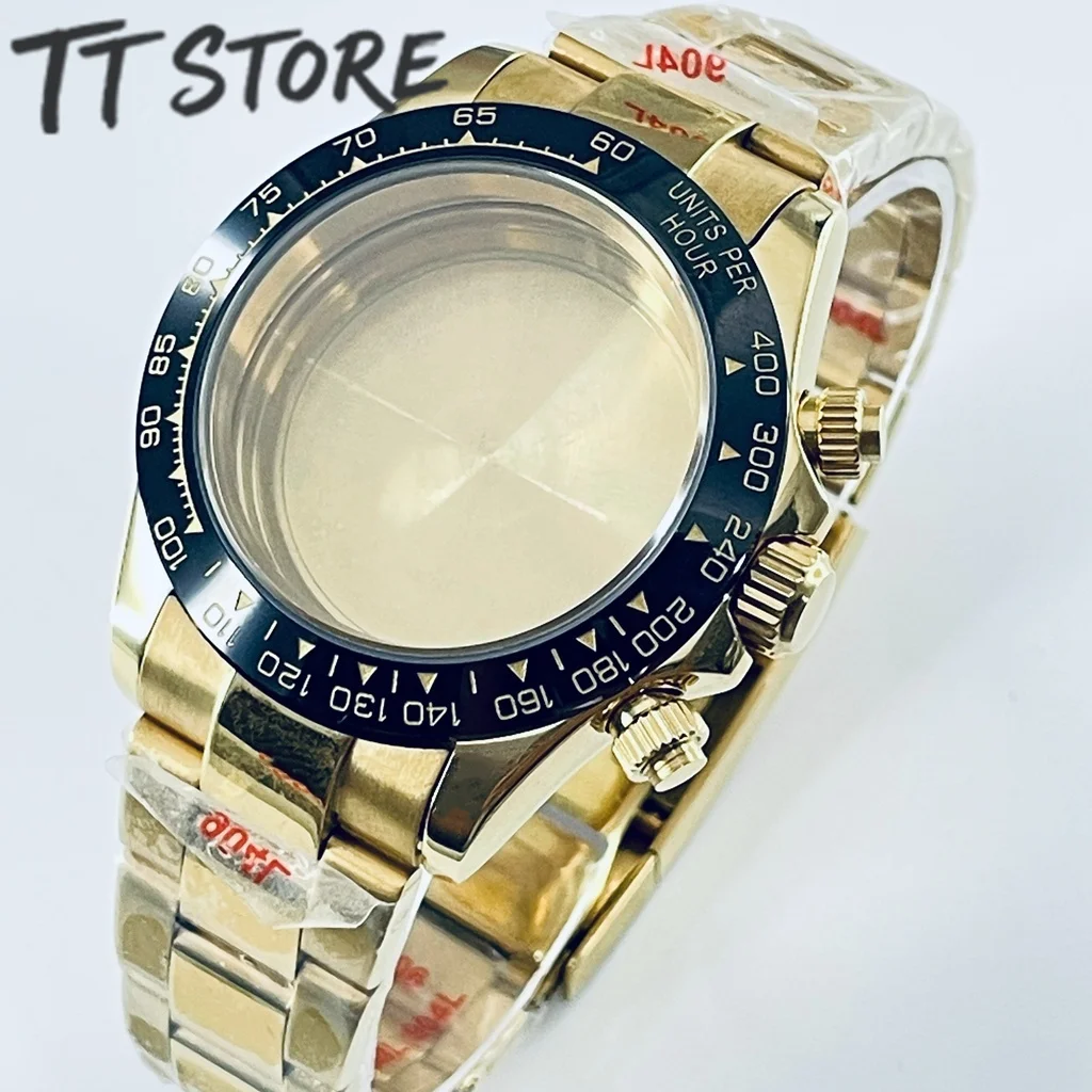 40mm VK63 Classic Gold Watch Case with Quartz Movement Stainless Steel Strap Compatible with Daytona Style Watches